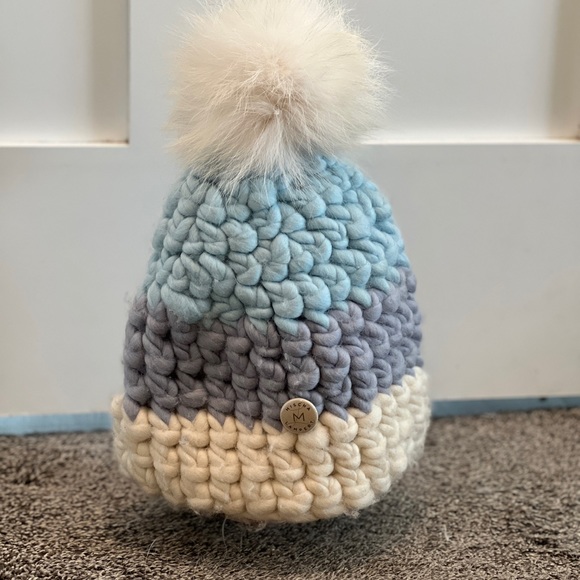 Mischa Lampert Color Block Beanie w/ white fur pom main image 2
